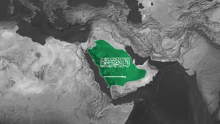 Saudi Arabia Flat Map Flag Black and White Map
