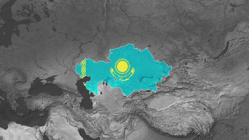 Kazakhstan Flat Map Flag Black and White Map