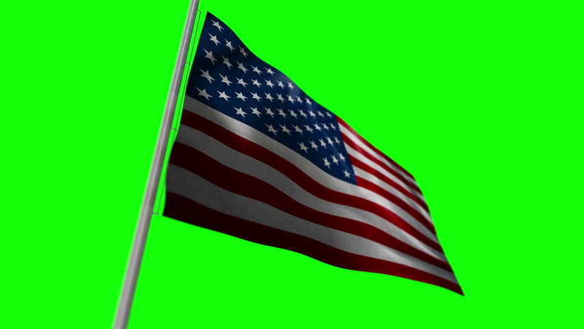 USA waving flag on green screen. American blowing banner isolated.