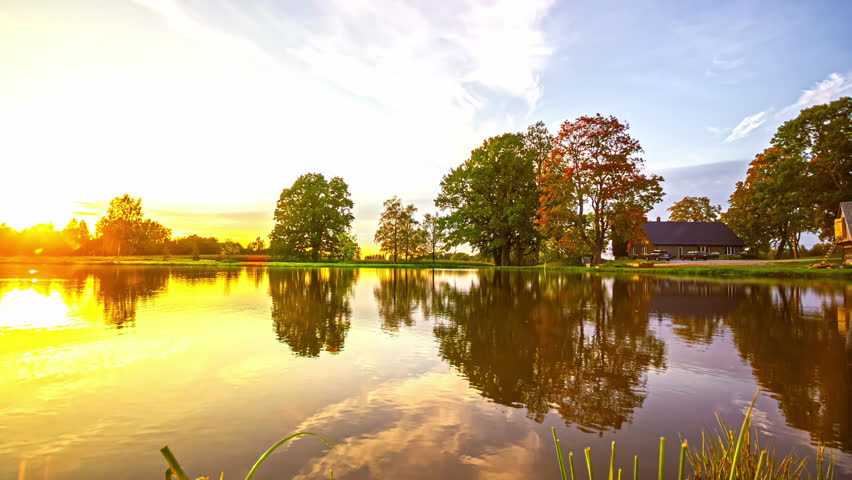 Cabin on a lake - all year, four-season time lapse including aurora borealis 