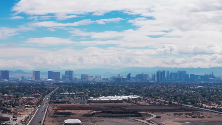 Fast moving aerial shot of downtown Las Vegas, Nevada