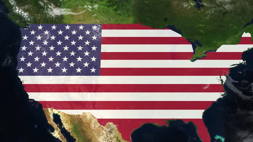 United States Country Zoom with Flag Reveal. USA