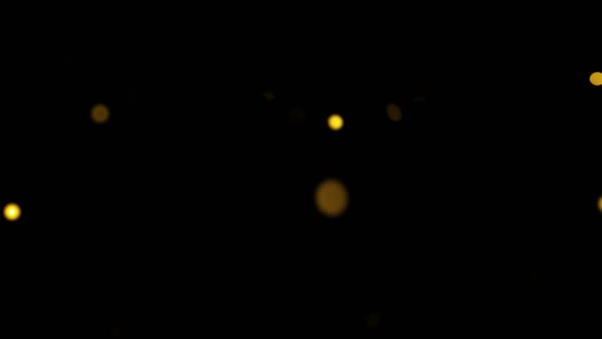 Gold Particles Moving Background. fast energy flying wave line with flash lights. Particle from below. Particle gold dust flickering on black background.