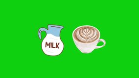 Latte Art Heart Shape Coffee, Design for Logo Symbol Icon Cup of latte espresso art with rosette leaf flat vector icon for coffee apps and websites animation on green screen, drawn latte art coffee - Powered by Shutterstock - Get 15% off with code: PIKWIZARD15