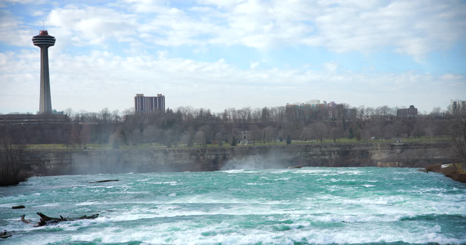 This is a shot of the Niagara River looking down towards the american falls and Bridal Veil Falls. shot February 8th 2024