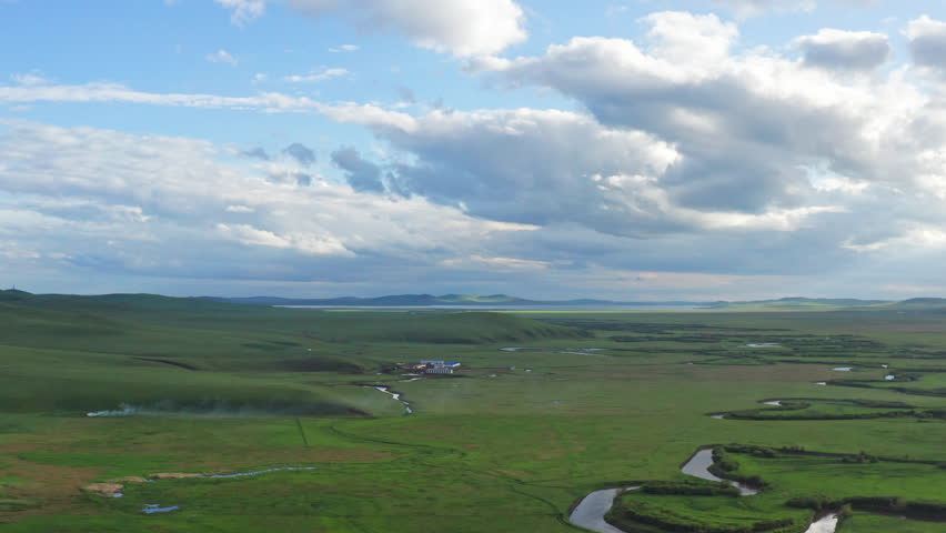 Aerial photography of Ulagai Grassland and Ulagai River in Inner Mongolia