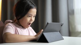 asian child playing game on tablet or kid girl computer learning to wow excited and fun study online or people enjoy learn from home school by video call studying to touch screen technology education - Powered by Shutterstock - Get 15% off with code: PIKWIZARD15