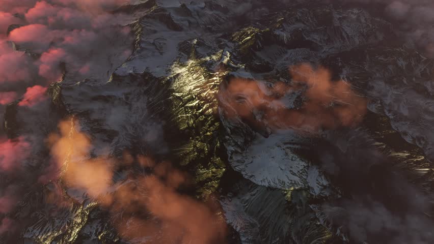 3D - Top aerial drone shot at sunset of Mount Aconcagua in Mendoza Province. Argentina