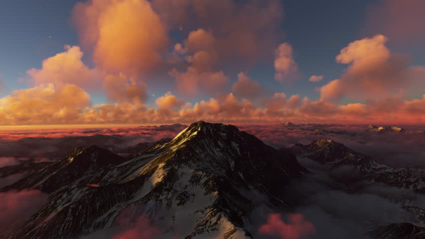 3D - Circular aerial drone view at sunset of Mount Aconcagua in Mendoza Province. Argentina