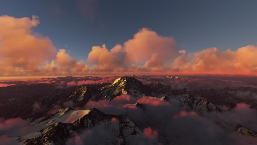 3D - Sunset aerial drone view of Mount Aconcagua in Mendoza Province. Argentina