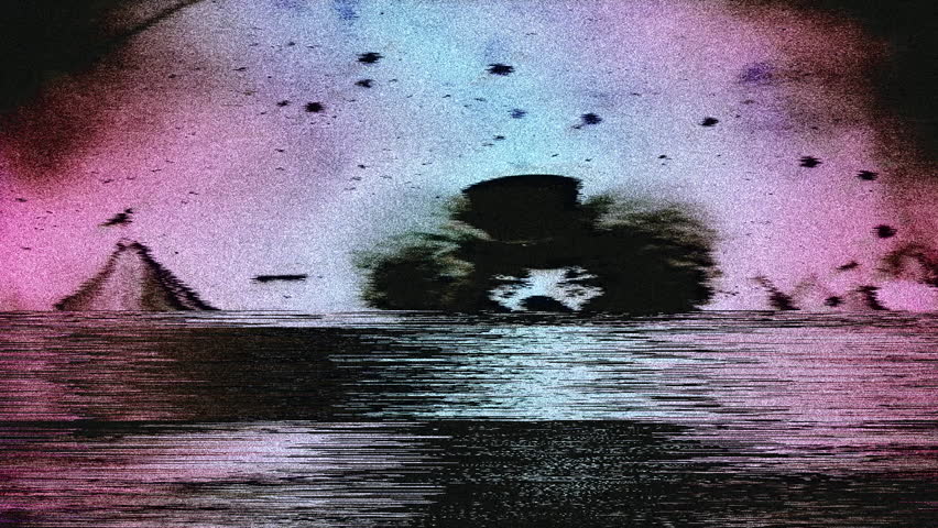 Creepy spooky clown with dust and scratches on tv scrren glitch effect