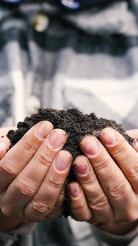 agriculture, farmer hand holding land, soil, gardening, compost soil, environmental texture, crop ecology concept, natural fertilizers compost, soil quality tests before planting, agriculture concept