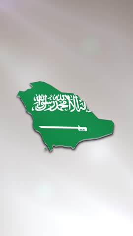 Mobile Vertical Resolution 2160x3840 Pixels, Saudi Arabia Flag on its Country Map, 
3D Map Flag Opener, Suitable for Politics, Elections, Travel, News and Sports Events and Presentations