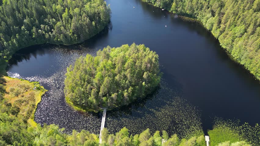 Aerial view of Nuuksio National Park, Finland on the summer. Haukkalampi is a small lake located in Espoo, Finland. It