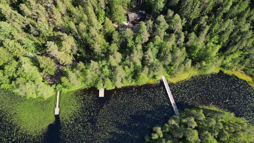 Aerial view of Nuuksio National Park, Finland on the summer. Haukkalampi is a small lake located in Espoo, Finland. It