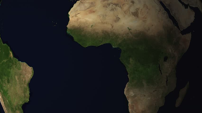 Satellite image of planet Earth, free from cloud cover, showing the main part in a slow rotation: Pacific and Indian Oceans, Africa, South and Central America.
