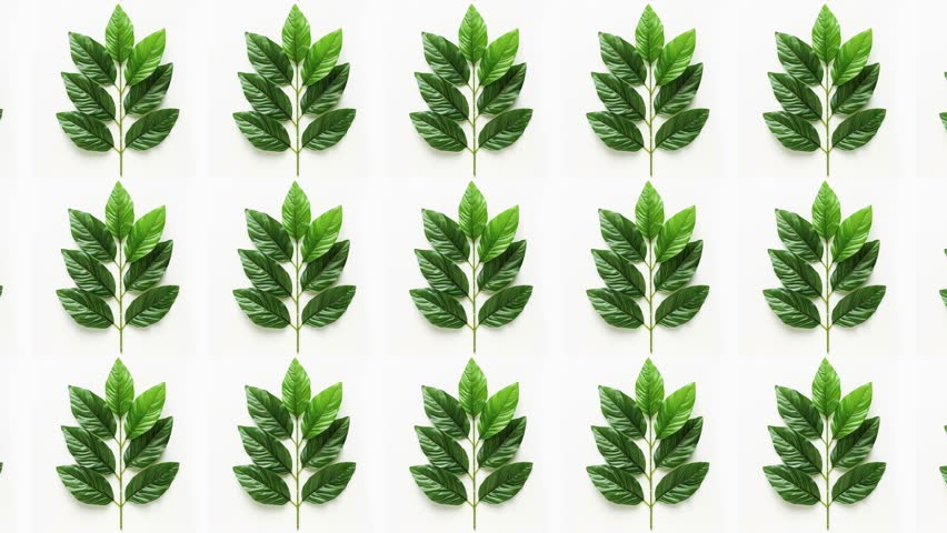 Green leaf on repeating tillable background in a seamless loop.