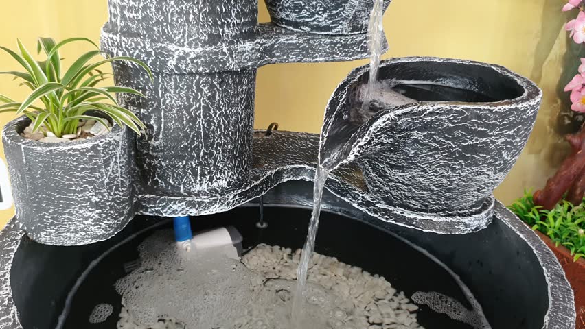 Water feature bucket (kendi) water fall for home decor, Table Top Waterfall Fountain for Garden Décor, Indoor Outdoor Decorative Items