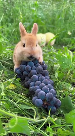 Rabbit eating black colour grapes 