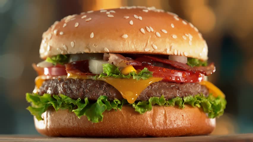 Spinning Premium Hamburger Filmed with Camera Motion.