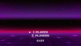 START NEW GAME play .Synthwave wireframe net illustration. pixel art .8 bit game. retro game. for game assets .Retro Futurism Sci-Fi Background. glowing neon grid. and stars. - Powered by Shutterstock - Get 15% off with code: PIKWIZARD15