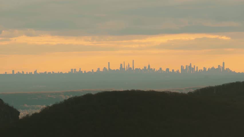 Orange Sunset New York City Zoomed In From Miles Far Away