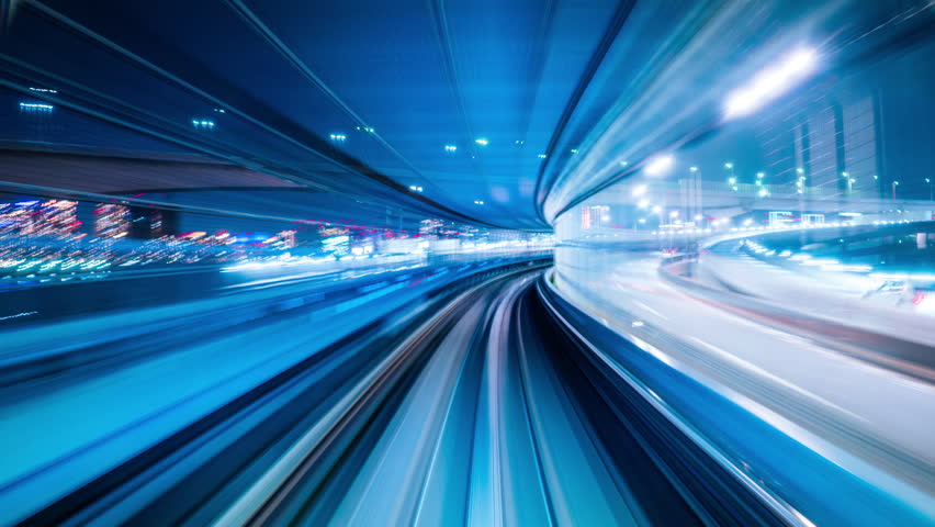 Time lapse of automatic train moving to tunnel in Tokyo, Japan. 4K