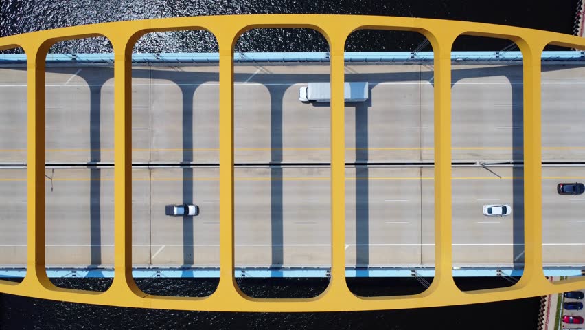 Static Aerial Overhead Shot Of (Hoan Bridge) Connecting Commuters To Downtown Milwaukee, Wisconsin.