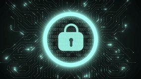 Cyber security concept - closed lock, running binary code, circuit grid. High quality FullHD footage - Powered by Shutterstock - Get 15% off with code: PIKWIZARD15