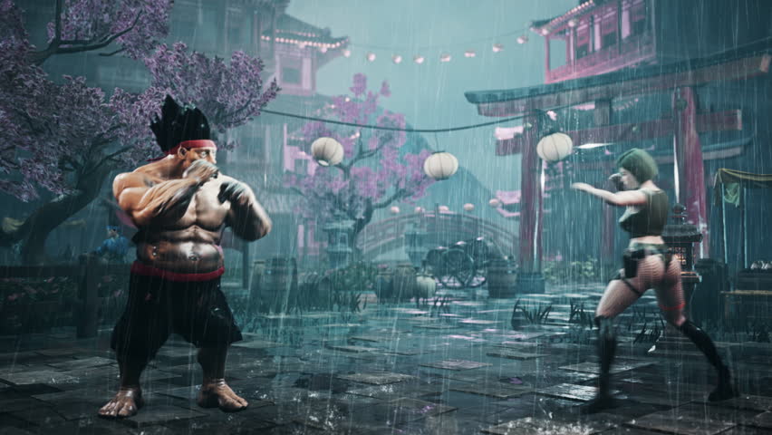 Winning a round of an online combat fighting game. Controlling a muscular character in a round of a competitive martial arts combat video game. Achieving victory in a round of a combat game.