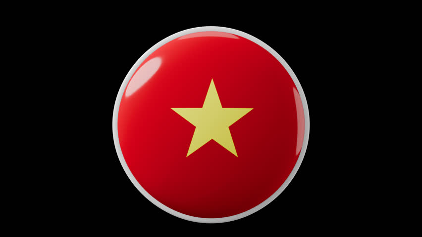 Vietnam, vietnamese Circle flag icon simple looped animation. Transparent backgound. 3d rendered movie with alpha channel. Round shape.