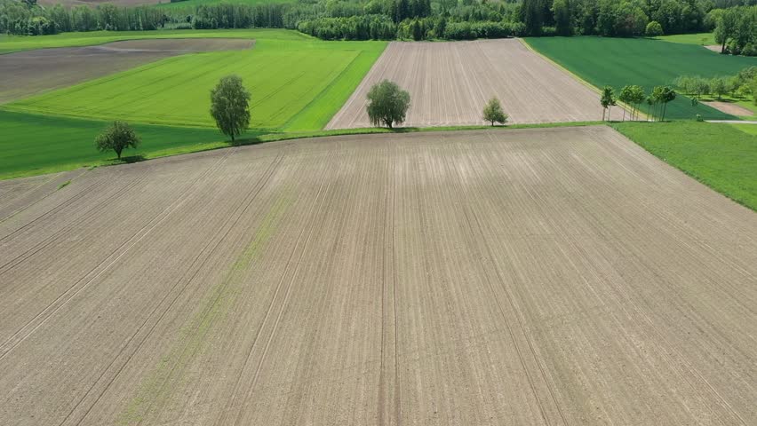Agricultural landscape with farms in Hausruckviertel, Austria