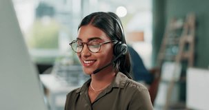 Receptionist, computer and woman with headset in office for customer service, help and telecom. Agency, worker and consulting with mic to client for business info, support and schedule of appointment - Powered by Shutterstock - Get 15% off with code: PIKWIZARD15