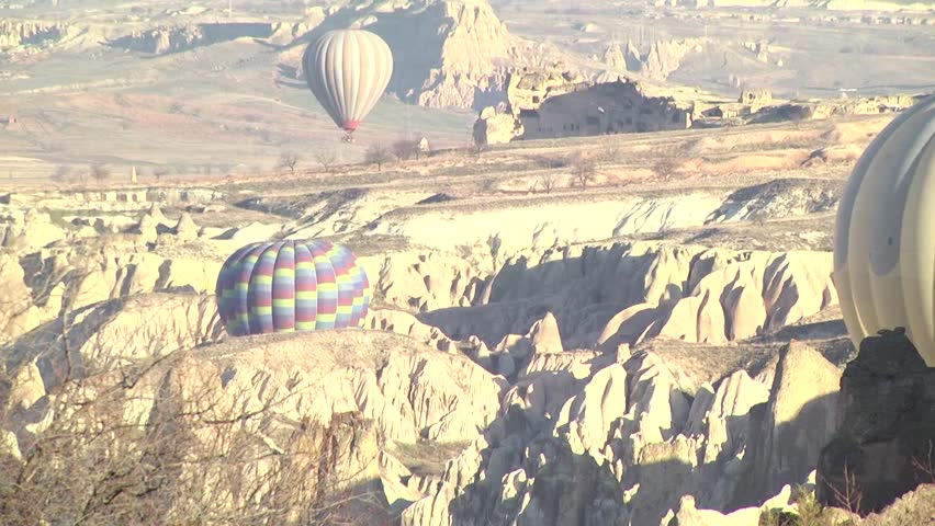 Hot air balloons flying in Cappadocia, Turkey.