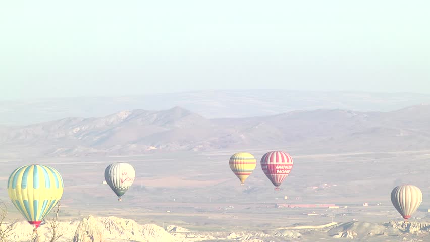 Hot air balloons flying in Cappadocia, Turkey.