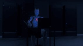 Within a high-tech server room, bathed in the cool glow of data streams, a lone robot stands amidst a crowd of luminous, holographic figures.  - Powered by Shutterstock - Get 15% off with code: PIKWIZARD15