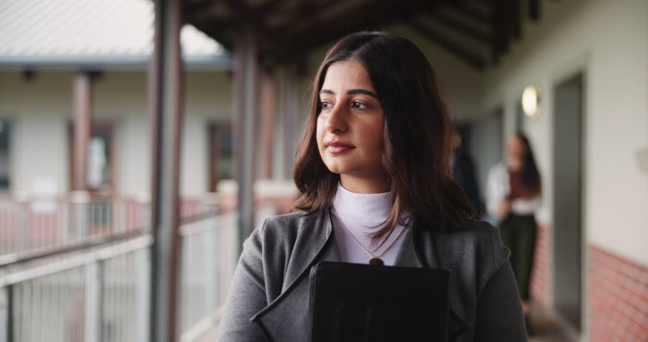 Smile, confident and face of woman at university for education with scholarship or student loan. Happy, pride and portrait of young female person at college campus for studying or learning in India.