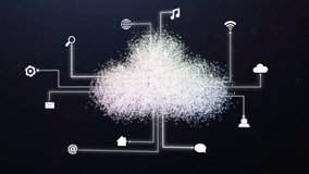 Background, cloud icon and wireframe for global internet, cybersecurity and network for data and future. Program, technology and software or cyberspace with server, database and connection for iot - Powered by Shutterstock - Get 15% off with code: PIKWIZARD15