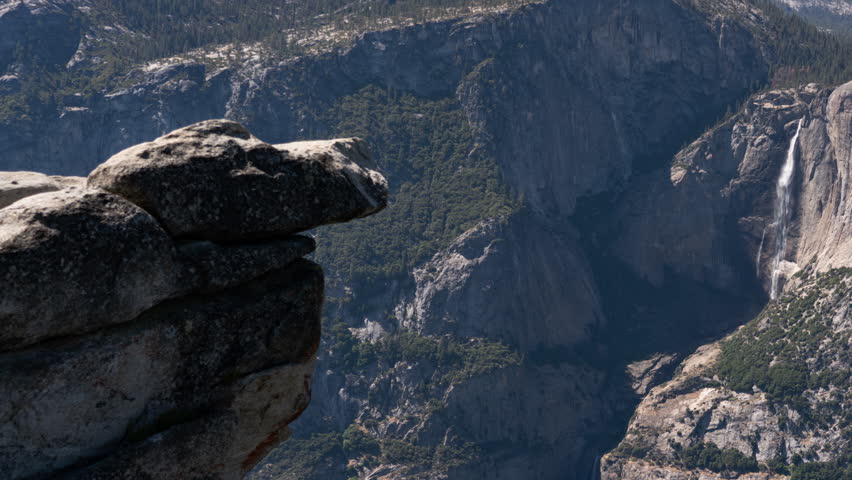 Yosemite Glacier Point Yosemite Falls and Upper Hanging Rock Time Lapse Pan R Sierra Nevada Mountains California USA