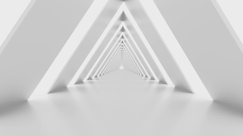 4K 3D Bright soft white grey tunnel abstract Futuristic empty corridor motion background. Business video corporate presentation, birthday party backdrop. technology, science, architecture, industry,