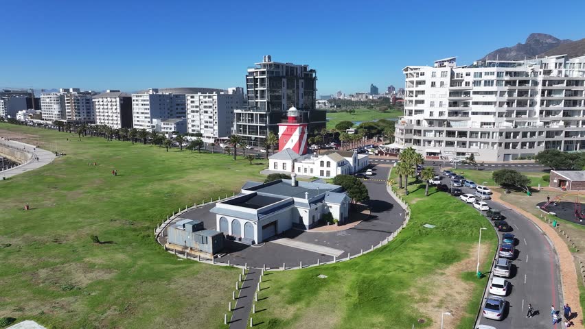 Green Point Lighthouse At Cape Town Western Cape South Africa. Navigation Cape Town Western Cape. Coast Clouds Sky Seaside Summertime. Coast International Seaside Beach Panorama.