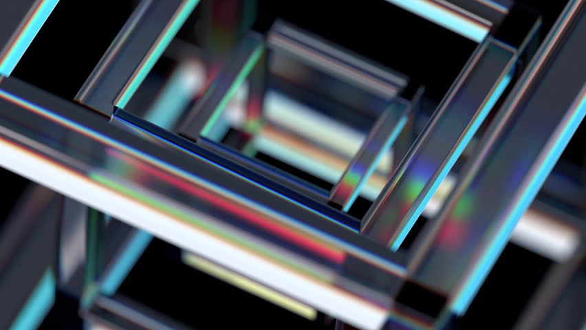 Abstract animation, rotating glass geometric shapes, 4k looping video, 3d render