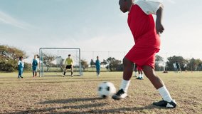 Soccer, teamwork and children with fitness, goal and challenge with youth league, skills and sports. Group, kids and players with energy, game and competition with tournament, football and contest - Powered by Shutterstock - Get 15% off with code: PIKWIZARD15