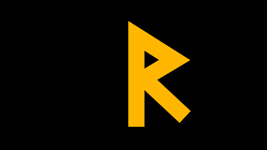 Yellow rune Rhaido on transparent background. 3d animated Rune on alpha channel. Magic symbol rotating. Wizardry animation. 2d cartoony animation. Animated cartoon. Film grain pixel