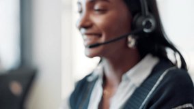 Face, Indian woman or employee at call center with chat for customer support or service. Office, crm and advisor or consultant in conversation, telemarketing and communication at help desk with smile - Powered by Shutterstock - Get 15% off with code: PIKWIZARD15