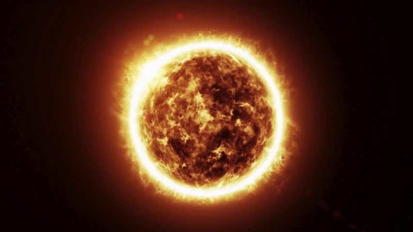 Bright and hot orange sun on a black space background

