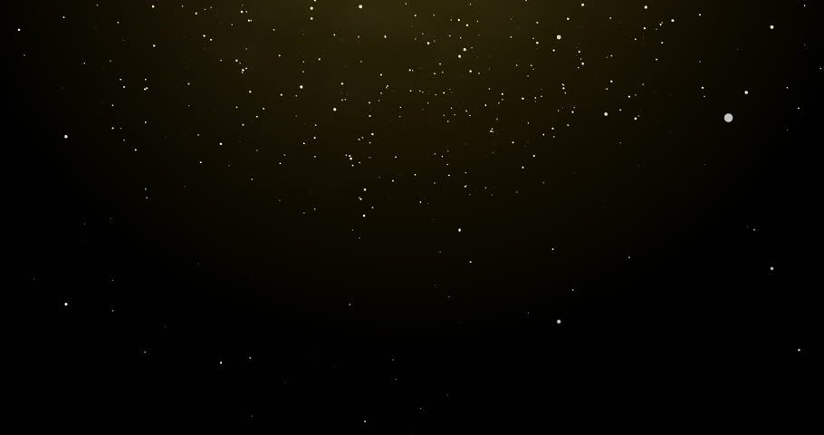 Dust, particles and black background with light rain, space or texture with gold sparkle. Firefly, powder or pattern of glitter dots, meteor shower or confetti glow for celebration on dark wallpaper