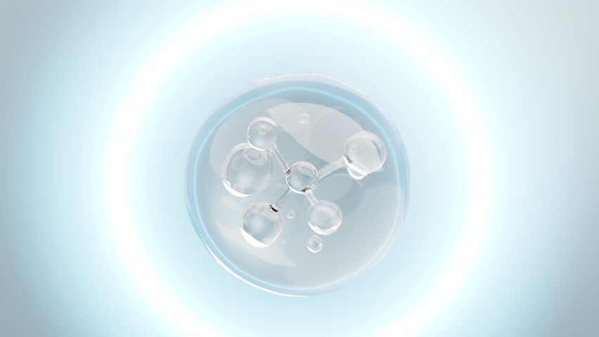 Bubble with hyaluronic acid molecule blue science background, cosmetic and skincare ingredient concept.