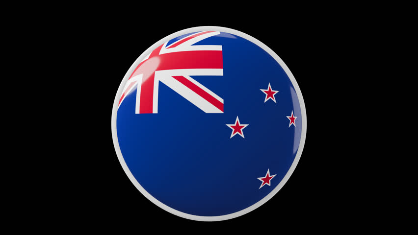 New Zealand Circle flag icon simple looped animation. Transparent backgound. 3d rendered movie with alpha channel. Round shape.