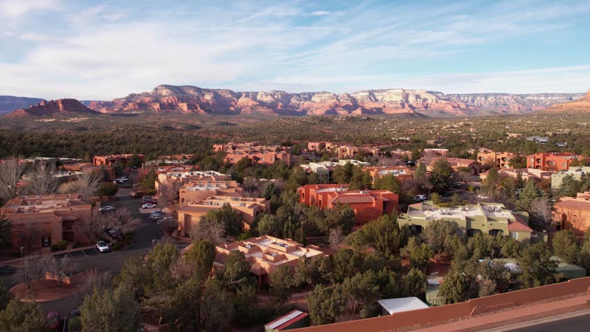 Aerial View of Residential Community in Sedona, Arizona USA, Apartment Buildings in Desert Landscape